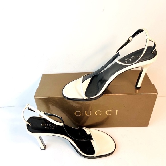 Gucci off white black patent leather sandals 8 - Picture 4 of 9
